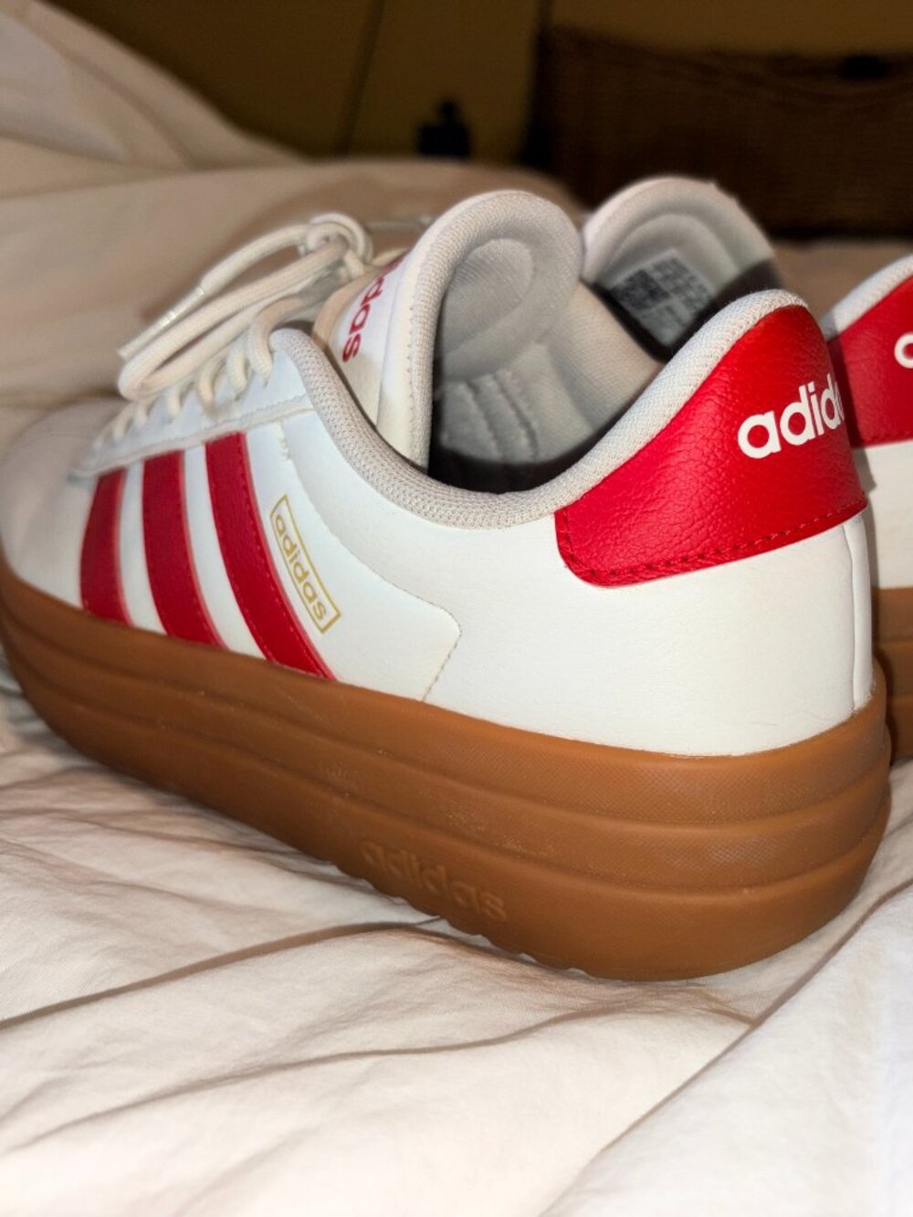 adidas VL Court Bold Platform Sneakers White Red Gum Size 7